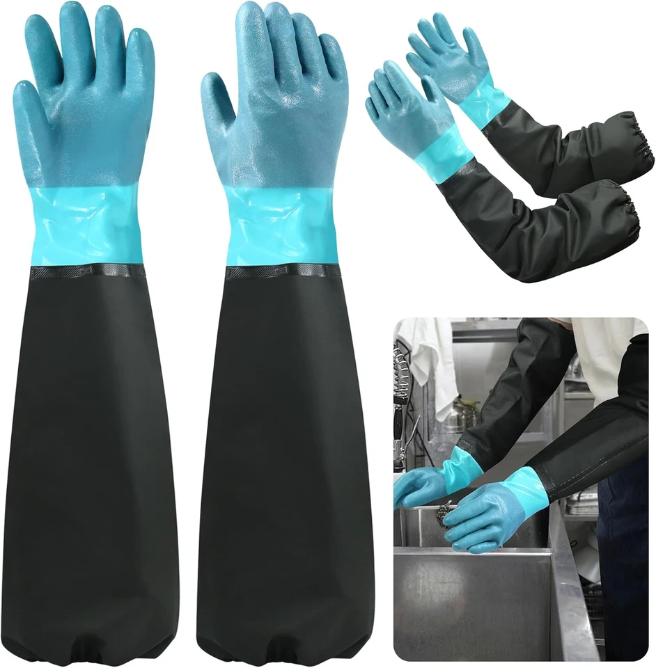 NOBGUM 27" Chemical Resistant Gloves, Extra Long Elbow Length Rubber Glove with Cotton