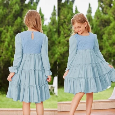 Vestido de manga comprida Grace Karin feminino gola redonda linha A tamanho 7Y novo com etiquetas - Imagem 1 de 4