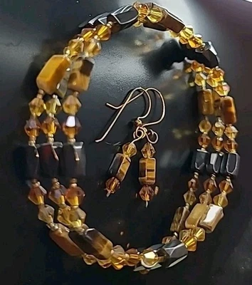 Pulsera/collar y pendientes colgantes con envoltura magnética hecha a mano de piedras preciosas ojo de tigre Foto 1 de 4