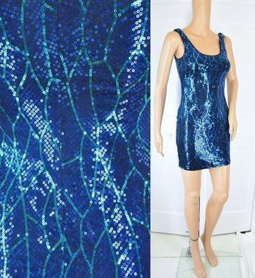 Vestido Y2K Mini Verde Azulado Eléctrico Azul Lentejuelas Body Con Aleta Fiesta Cóctel XS Foto 1 de 4