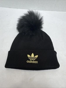Adidas Beanie Toque donna taglia unica nero oro logo maglia 100% acrilico sci neve - Foto 1 di 3