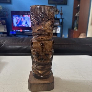 "Estatua de madera maciza de 10,5"" tótem hawaiano Tiki tallado a mano" - Imagen 1 de 9
