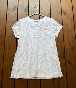 Isaac Mizrahi Live! women's L white all lace crochet short sleeve blouse top - Picture 1 of 14