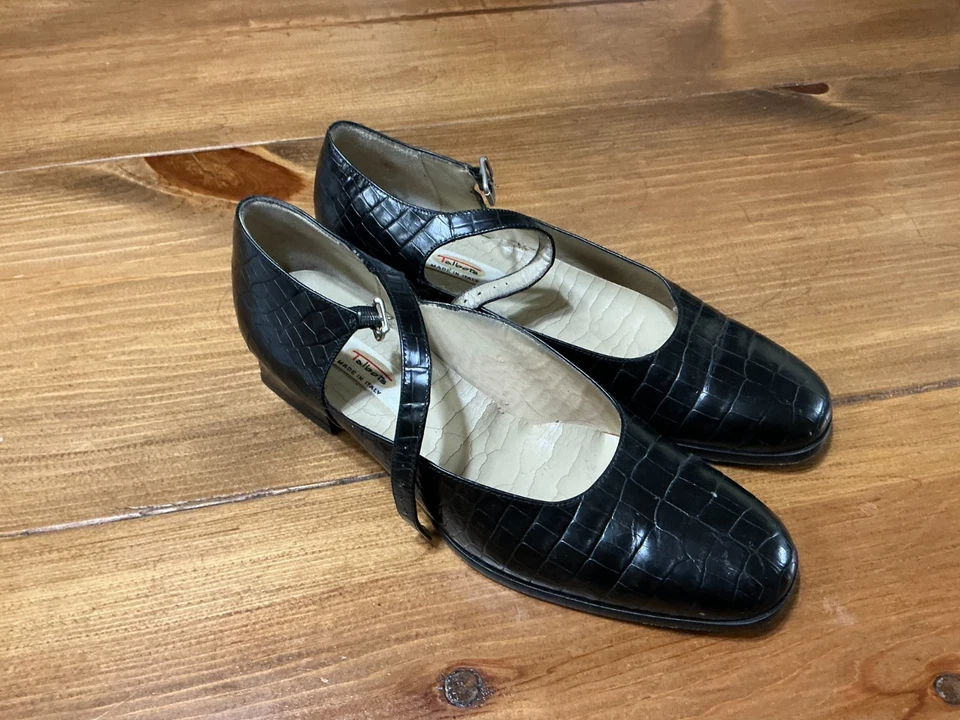 Tacones Mary Jane vintage Talbots de cuero negro en relieve para mujer talla 8 Foto 1 de 4