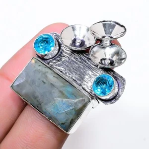 Labradorite, Topaz Gemstone 925 Sterling Silver Gift Jewelry Ring Size 6 W213 - Picture 1 of 3