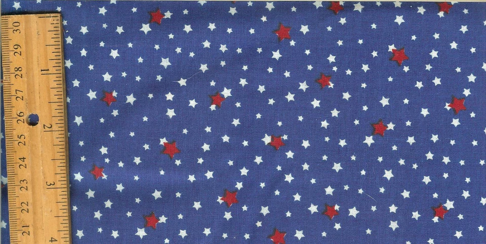 NICE! MINI RED/WHITE STARS ON BLUE - 1 YD 21" LONG - Image 1 of 1