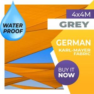 WATERPROOF SHADE SAIL SQUARE GREY 4m x 4m SUN AWNING 4mx4m 4x4m 4x4 4 x 4 - Picture 1 of 4