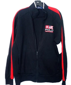 NUEVO SIN ETIQUETAS Polo Ralph Lauren Swiss EE. UU. Bandera Cremallera Completa Chaqueta de Pista Talla L Negro Rojo Blanco - Imagen 1 de 7