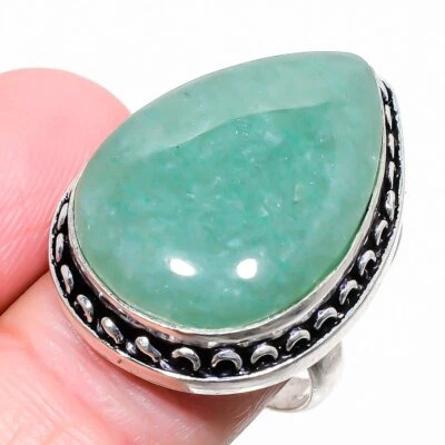 Anillo de joyería de plata de ley 925 con piedras preciosas de apatita verde talla 9 P552 Foto 1 de 4