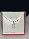 Genuine Crystal 18" Necklace Letter "S" Pendant And Stud Earrings Set