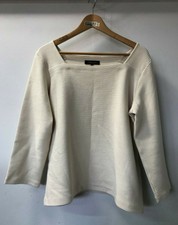 Jaeger Women's White Ribbed Long Sleeve Casual Top - UK Size L #2B