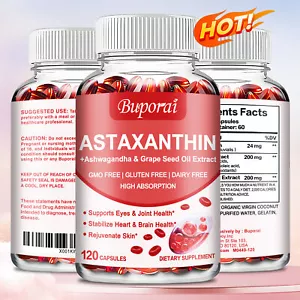 Astaxanthin 24mg - Grape Seed Oil, Ashwagandha, Anti-aging,Cardiovascular Health - Picture 1 of 12