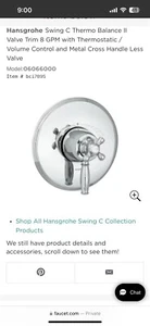 Hansgrophe Swing C Thermo Balance II Value Trim 8 GPM w/ Thermostatic - Picture 1 of 13