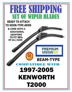Wiper Blade Set Premium-Vision Beam-Type for 1997-2005 Kenworth T2000 - Picture 1 of 4