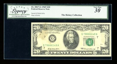 DBR 1969 $20 FRN Chicago Fr. 2067-G Legacy 30 serie G79666149A Foto 1 de 2