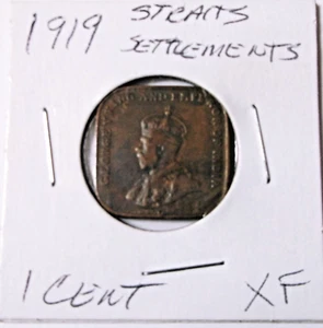 1919 1 Cent George V Straits Settlement ,India XF - Picture 1 of 3