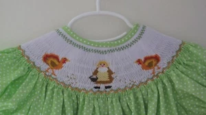NWT Thanksgiving Pilgrim Turkeys Smocked Bishop Baby Girl Dress 18M - Picture 1 of 3