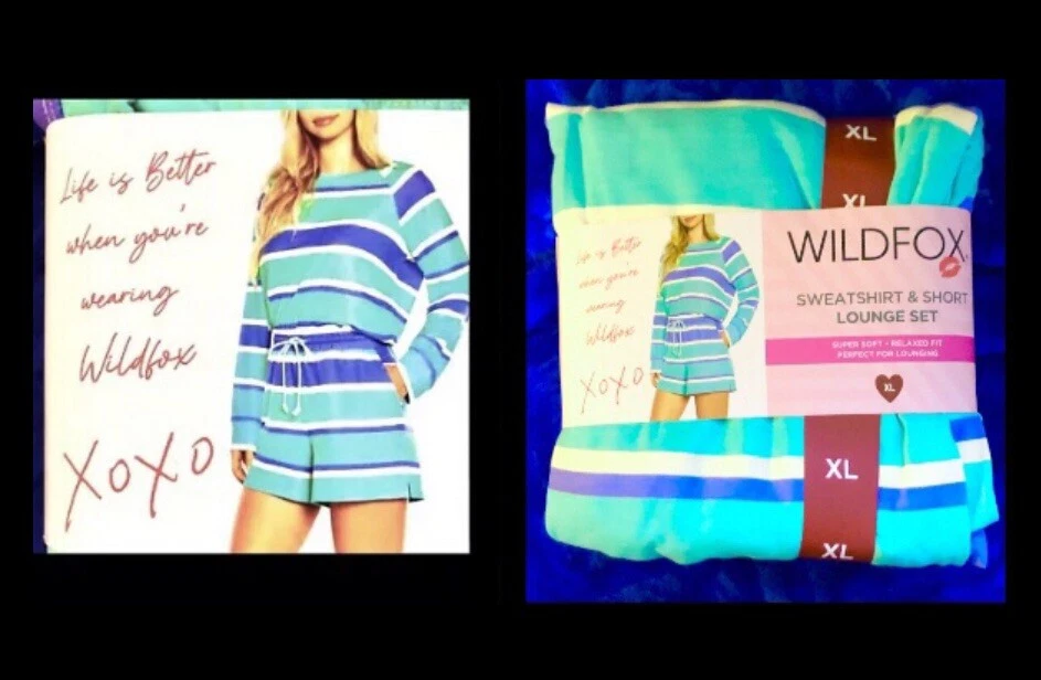 WILDFOX Women's XL Sweat Shirt-Shorts L-Sleeve Tie Dye Aqua & Stars
