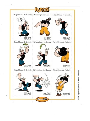 Guinee - Popeye The Sailorman - Sheet of Nine Stamps - MNH Cover