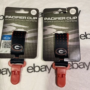 2- UGA Football baby pacifier clip new red black - Picture 1 of 2