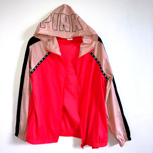 UNDERCOVER Giacca a vento VICTORIA'S SECRET PINK S XS slicker felpa con cappuccio colorblock full zip logo