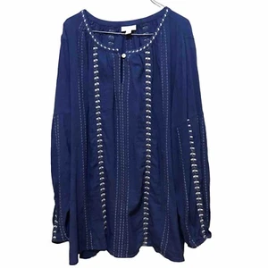 J. Jill Shirt Damen Größe L Large Langarm blau bestickt Bauernbluse - Bild 1 von 6