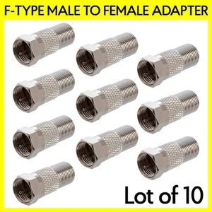 10 Pack F-Type Jack to Plug Adapter Coaxial Cable F Male to Female Connector - Picture 1 of 3