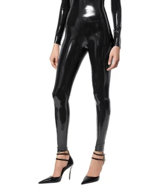 Pantalones brillantes de vinilo negro para mujer Versace talla IT 40 pequeños hechos en Italia Foto 1 de 4