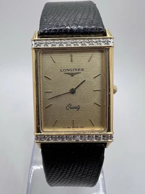 Vintage Rare Longines Diamond Bezel Tank Gold Men’s Thin Watch 5 Jewels Classy - image 1 of 4