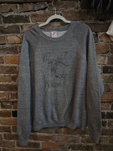 VINTAGE Jerzees Sweater Extra Large Gray Heather USA Made 90s Crew Maine Moose - Picture 1 of 7