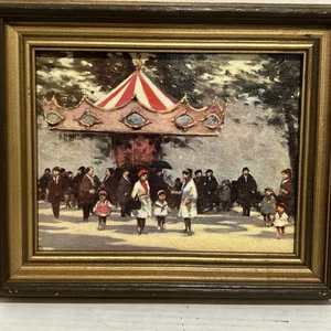 Lithograph on Cardboard Andre Gisson Carousel Vintage 1950s Art Print USA Made - Picture 1 of 2