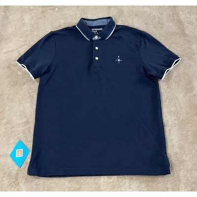 Camisa polo masculina Giordano Classics azul marinho tamanho S manga curta ajuste cônico em excelente estado usado - Imagem 1 de 4