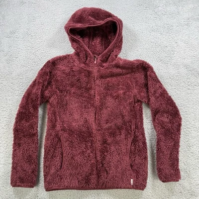 Jaqueta Eddie Bauer com capuz feminina tamanho XS borgonha zíper completo Sherpa bolsos de lã - Imagem 1 de 4