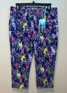 NWT Girls Justice Blue Paint Splatter Stretchy Jeggings Crop Capri Pants Size 18 - Picture 1 of 5