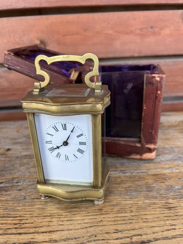 ANTIQUE FRENCH BRONZE CARRIAGE CLOCK PENDULE OFFICIER LEATHER BOX ORIGINAL KEY Cover