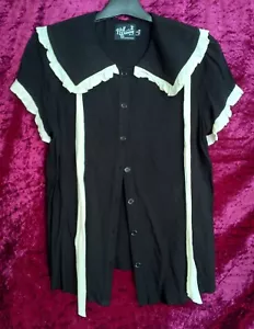 Hell Bunny - Ladies Top / Blouse - Black with White Trim - Size S - Excellent - Picture 1 of 15