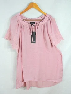 Liv Los Angeles Women's Blouse 2X Summer Pink Lace Peasant Shirt Top Tunic NWT - Imagen 1 de 10
