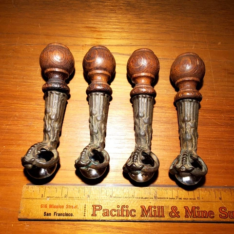 Antique Iron Claw and Glass Ball Foot Terminals Set of 4 Vintage Piano Stool Cover