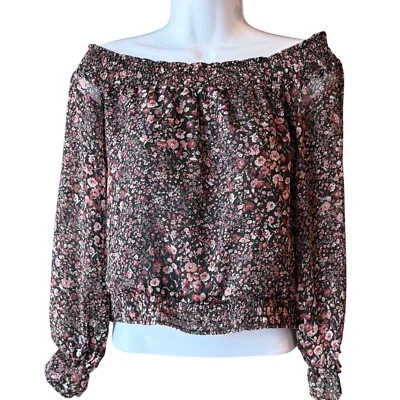 Blusa Top Negra ABERCROMBIE & FITCH Para Mujer Fuera del Hombro Floral de Gasa Talla M Foto 1 de 4
