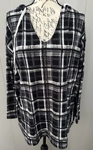 Lularoe Eliza Long Sleeve Top Shirt Hoodie 2XL Leggings Material Plaid Print - Picture 1 of 4