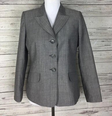 Kasper Petite Women's Gray Pinstriped 3-Button Lined Blazer Jacket Size 10P - Image 1 of 4