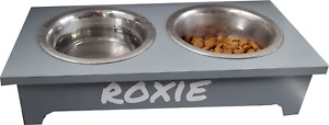 personalised dog feeding station wooden with 18 cm bowls any name dog feeder