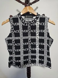 Authentic Versace Black White Logo Print Sleeveless Top /Used - Picture 1 of 10