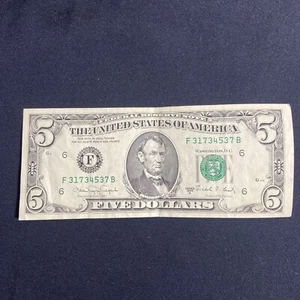 1988 - $5 Dollar Bill- # F31734537B - Picture 1 of 2