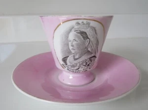 Victorian Antique PINK LUSTRE QUEEN VICTORIA CUP & SAUCER  Downey Germany - Picture 1 of 6