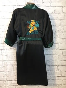 Dragon Kimono Robe Double-sided Green Black Embroidered Large Unisex - Picture 1 of 10
