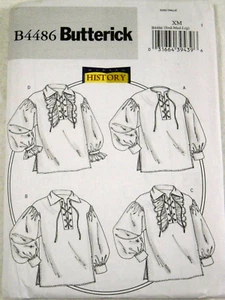 Butterick 4486 Camisas Poeta Renacimiento Medieval Unisex Talla S-L Patrón Costura - Imagen 1 de 2