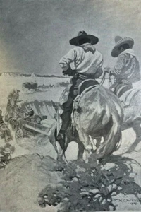 1906 Vintage Magazine Illustration Western Cowboys On Horseback N C Wyeth - Picture 1 of 2