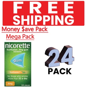 24 X Nicorette FRUIT FUSION Stop Smoking Aid Chewing Gum 4mg 105Pieces - Picture 1 of 3