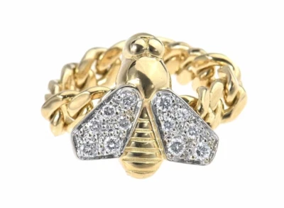 Anillo de cadena Pomellato pavé de diamantes de oro amarillo y blanco de 18 k con motivo de abeja insecto US6 Foto 1 de 4